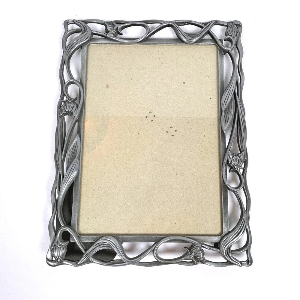 Vtg Art Nouveau Revival Floral Photo Frame Pewter Fairy Gothic Iris Floral Vine